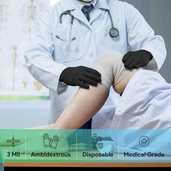FifthPulse Medical Exam Black Nitrile Gloves - 10 Boxes of 100 Count - Elvoros