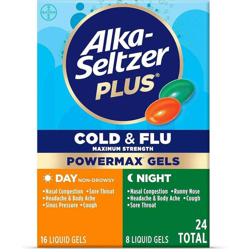 Alka-Seltzer Plus Cold & Flu Powermax Gels - Day 16 Ct + Night 8 Ct - Elvoros