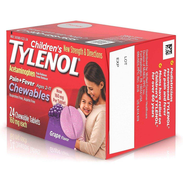 Tylenol Children's Pain + Fever Relief Chewables Grape - 24 Count - Elvoros