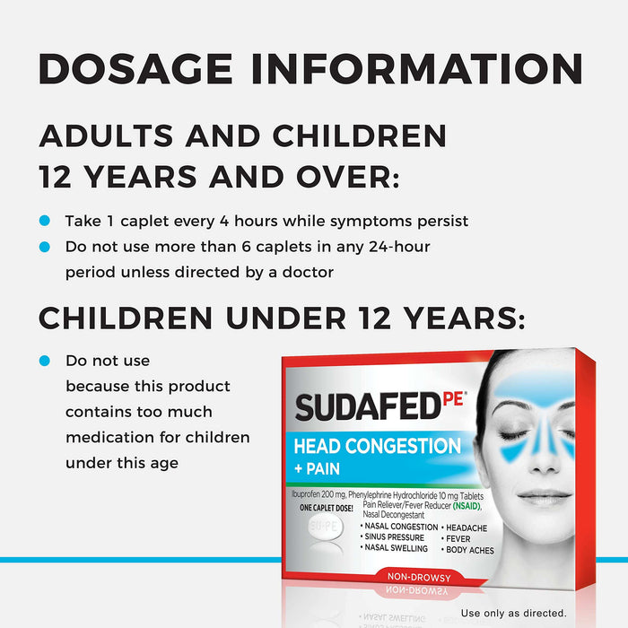 Sudafed PE Head Congestion + Pain Relief Decongestant Caplets - 20 ct.