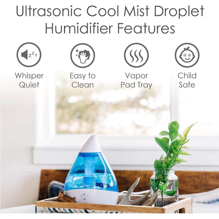 Crane Droplet Ultrasonic Cool Mist Humidifier Blue/White - 0.5 Gallon - Elvoros