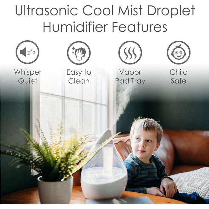 Crane Droplet Ultrasonic Cool Mist Humidifier Clear/White - 0.5 Gallon - Elvoros