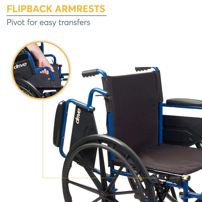 Drive Medical Blue Streak Wheelchair with Flip Back Desk Arms - Elvoros