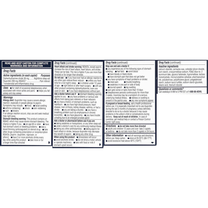 Advil PM Pain Reliever And Nighttime Sleep Aid Caplets - 40 Count - Elvoros