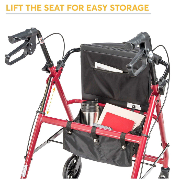 Drive Medical Adjustable Height Rollator Rolling Walker w/ 6" Wheels - Elvoros
