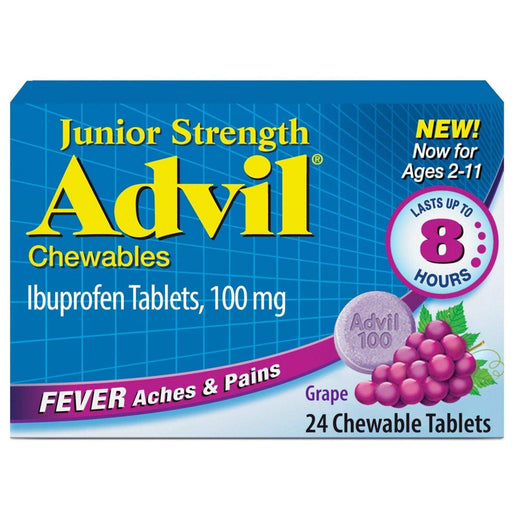 Advil Junior Strength Ibuprofen Chewable Tablets Grape - 24 Count - Elvoros