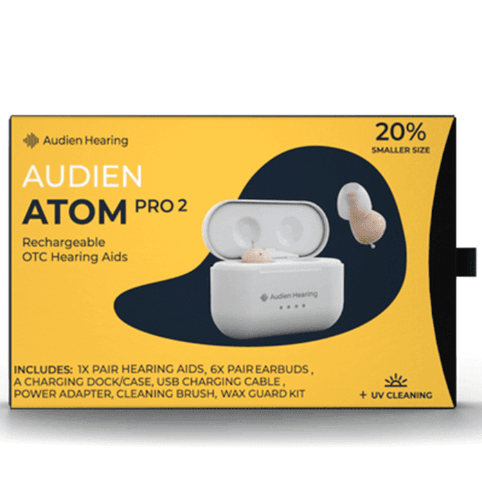 Audien Hearing Atom Pro 2 Wireless Rechargeable OTC Hearing Aid shophomemed