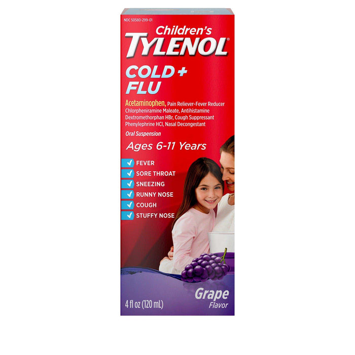 Tylenol Children's Cold & Flu Liquid Oral Suspension Grape - 4 fl. oz - Elvoros