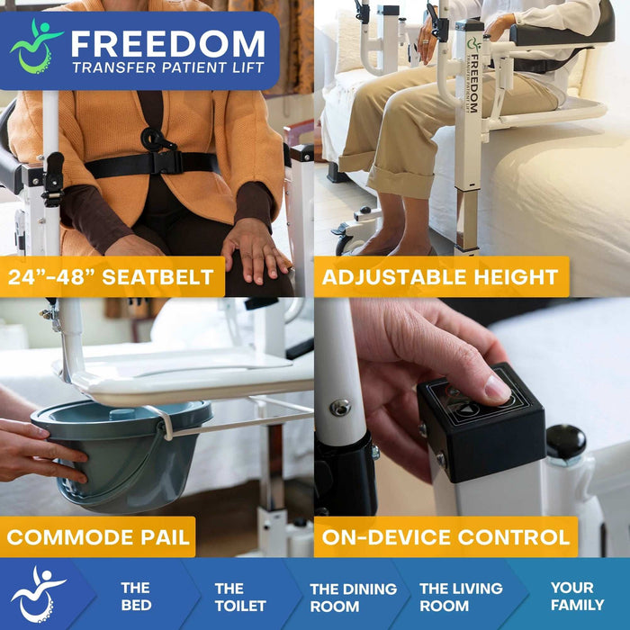 Freedom Transfer Patient Lift with Adjustable Seat Height & Commode Pail