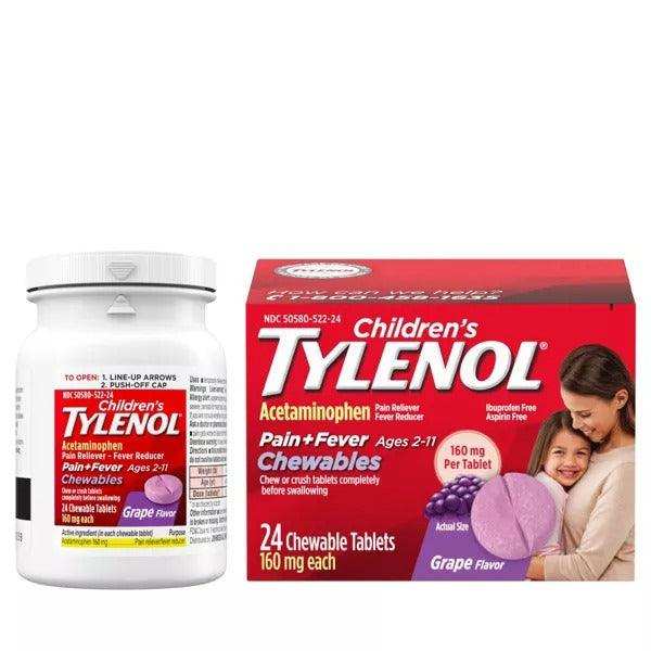 Tylenol Children's Pain + Fever Relief Chewables Grape - 24 Count - Elvoros