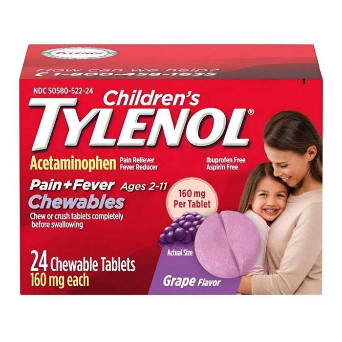Tylenol Children's Pain + Fever Relief Chewables Grape - 24 Count - Elvoros