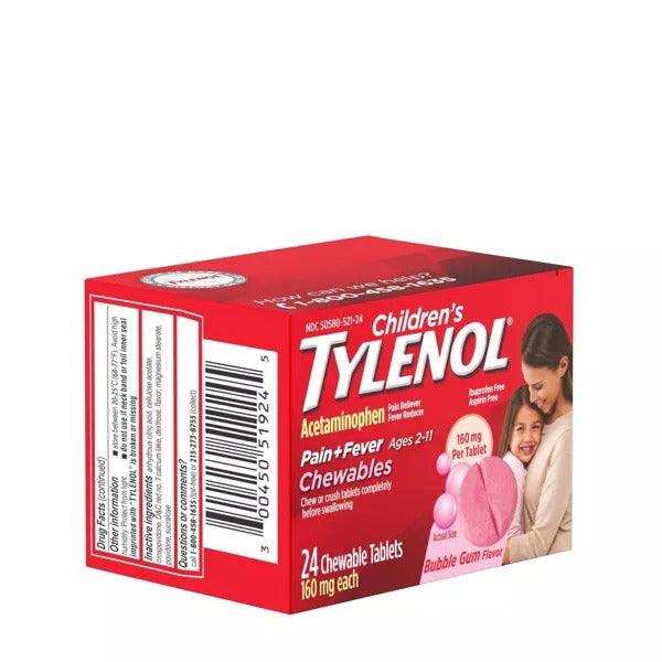 Tylenol Children's Pain + Fever Relief Chewables Bubble Gum - 24 Ct - Elvoros