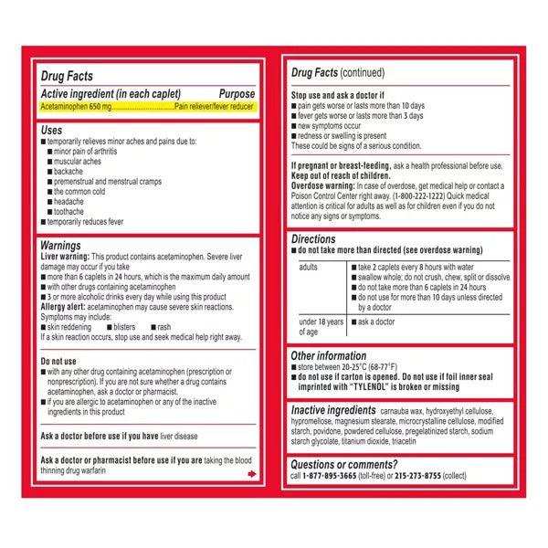 Tylenol 8 Hour Arthritis & Joint Pain Acetaminophen Tablets - 50 Ct - Elvoros