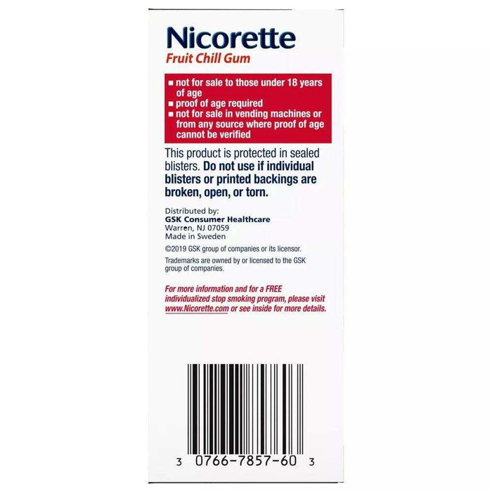 Nicorette Smoking Cessation Aid 4Mg Gum Fruit Chill - 100Ct