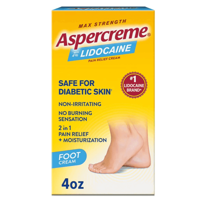 Aspercreme Lidocaine Foot Pain Creme Safe For Diabetic Skin