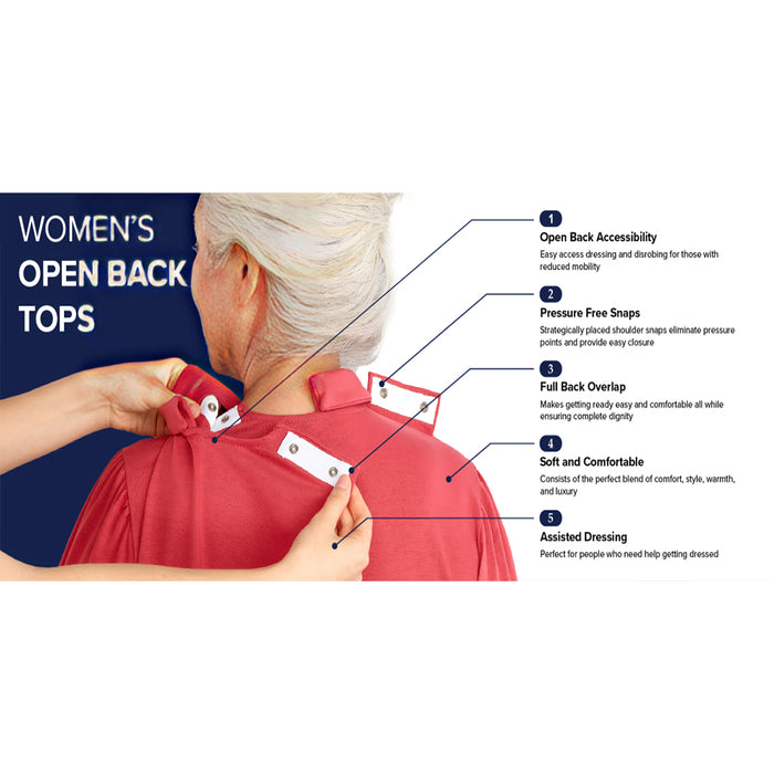 Silverts Women's Open Back 3/4 Length Sleeve Adaptive Shirt with Embroidery