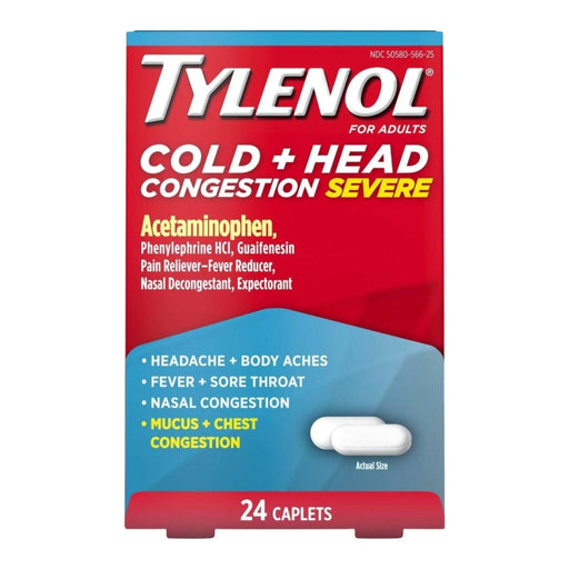 Tylenol Cold + Head Congestion Severe Medicine Caplets - 24 Ct. - Elvoros