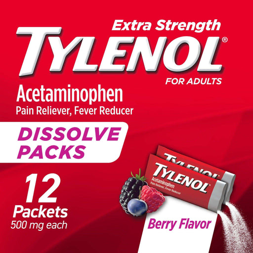 Tylenol Extra Strength Acetaminophen Dissolve Pack Berry - 12 Packets - Elvoros