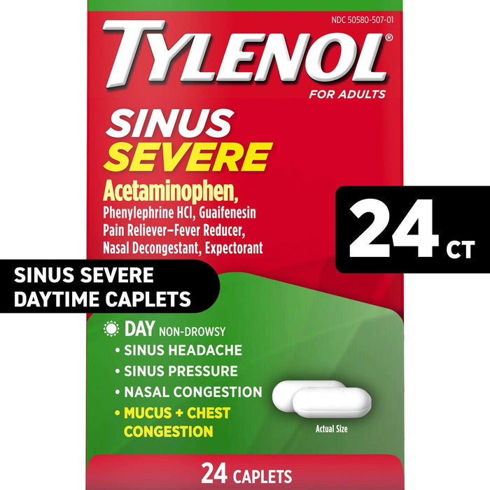 Tylenol Sinus Severe Daytime Cold & Flu Pain Reliever Caplets - 24 Ct - Elvoros