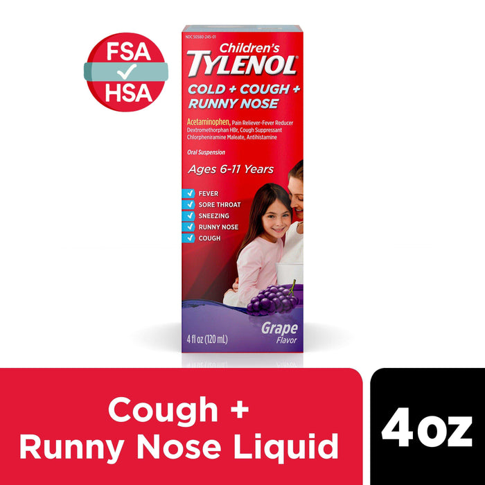 Tylenol Children's Cold+Cough+Runny Nose Suspension Grape - 4 fl. oz - Elvoros