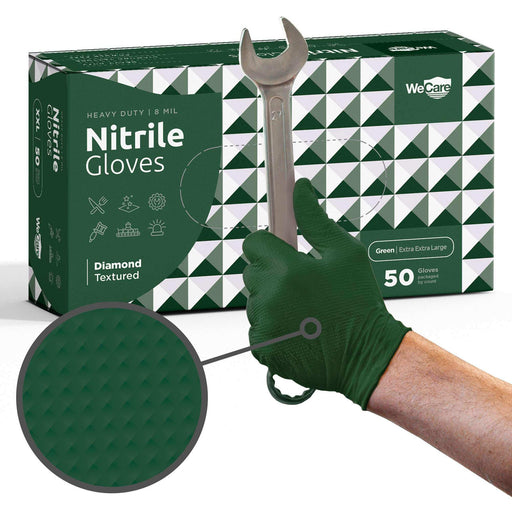 WeCare Diamond Textured 8 Mil Nitrile Gloves Green - Elvoros