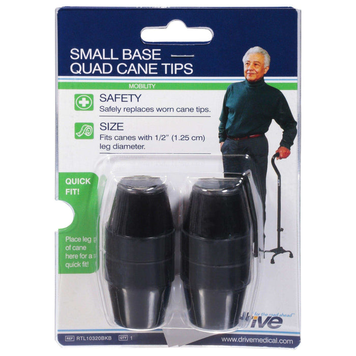 Drive Medical Small Base Quad Cane Tips Black - Pack of 4 - Elvoros