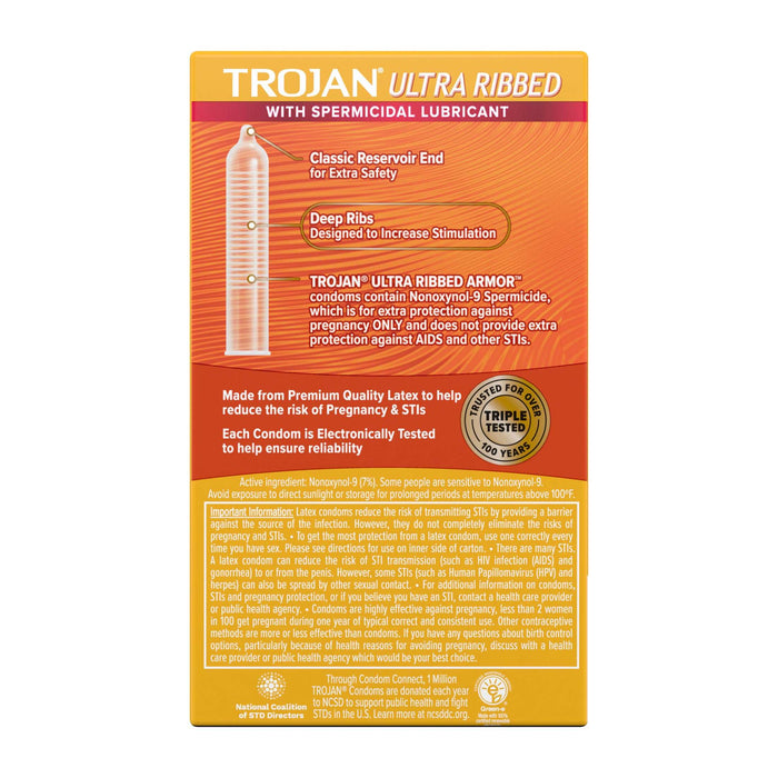 Trojan Ultra Ribbed Spermicidal Condoms - 12 Ct