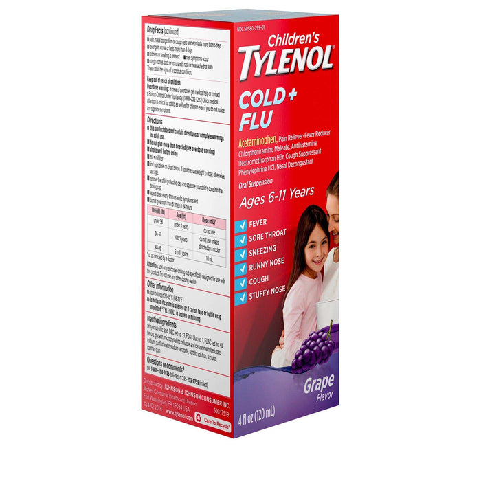 Tylenol Children's Cold & Flu Liquid Oral Suspension Grape - 4 fl. oz - Elvoros