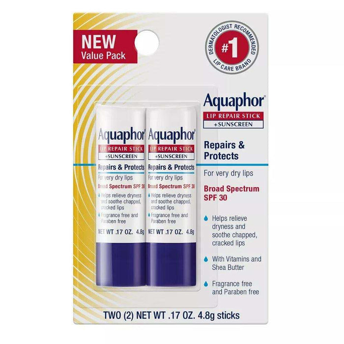 Aquaphor Lip Balm Repair Stick for Chapped Lips - SPF30 - 2pk/.34oz - Elvoros