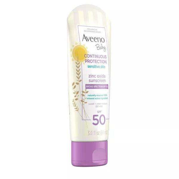 Aveeno Baby Continuous Protection Sensitive Skin Sunscreen Lotion, Broad Spectrum SPF50 - 3 oz - Elvoros