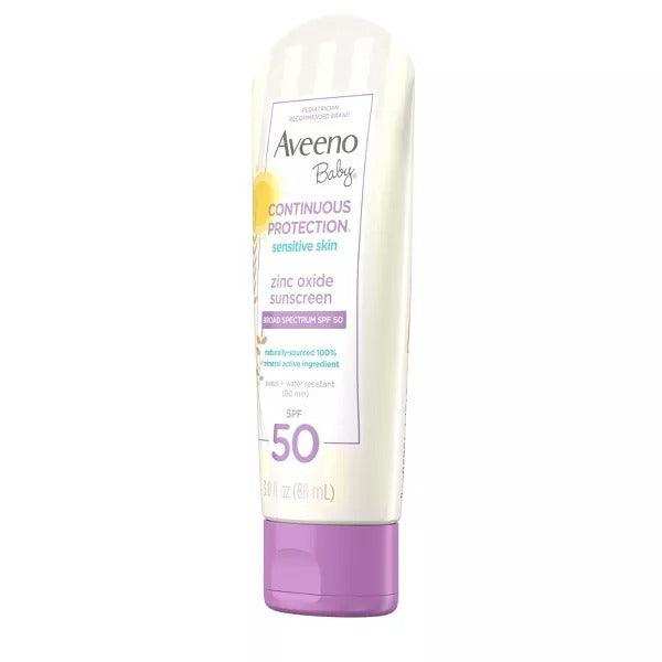 Aveeno Baby Continuous Protection Sensitive Skin Sunscreen Lotion, Broad Spectrum SPF50 - 3 oz - Elvoros