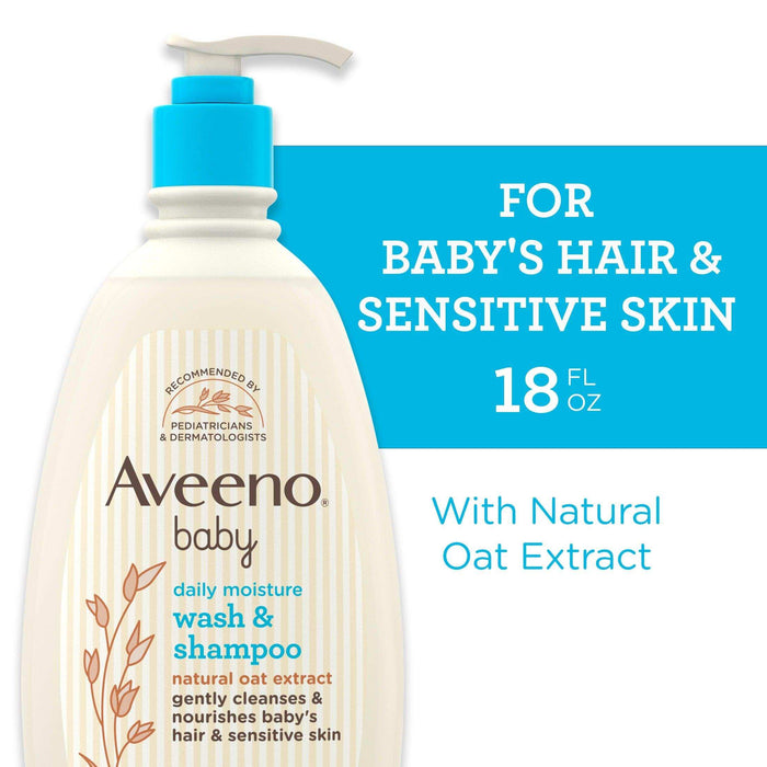 Aveeno Baby Daily Moisture Gentle Body Bath Wash & Shampoo, Oat Extract - 18oz - Elvoros