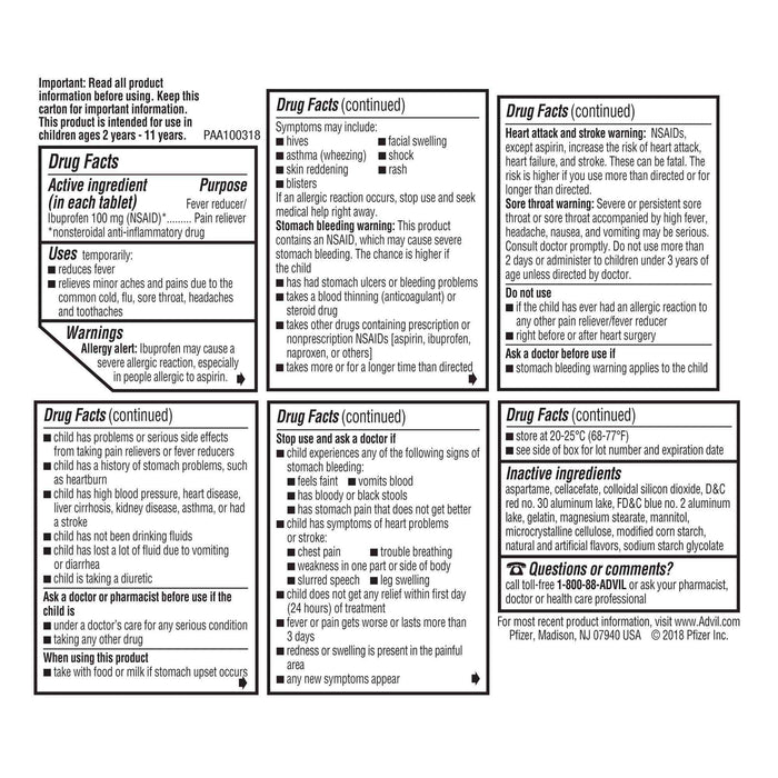 Advil Junior Strength Ibuprofen Chewable Tablets Grape - 24 Count - Elvoros
