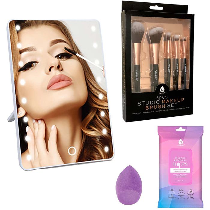 Pursonic Brush Set, Wipes, Blender Sponge and Smart Vanity Mirror Makeup Essentials Set shophomemed