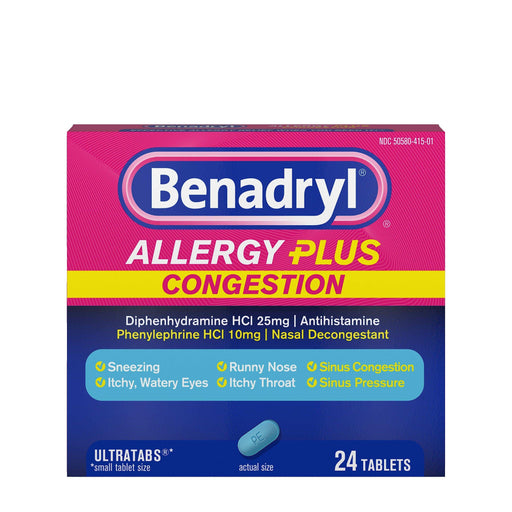 Benadryl Allergy Plus Congestion Ultra Tablets 24 Count - Elvoros