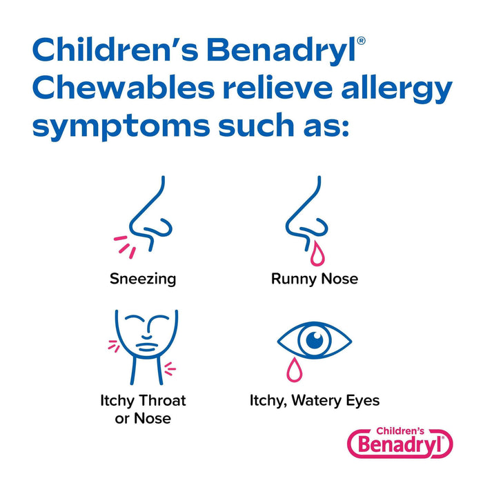 Benadryl Childrens Allergy Chewables Grape 20 Tablets - Elvoros