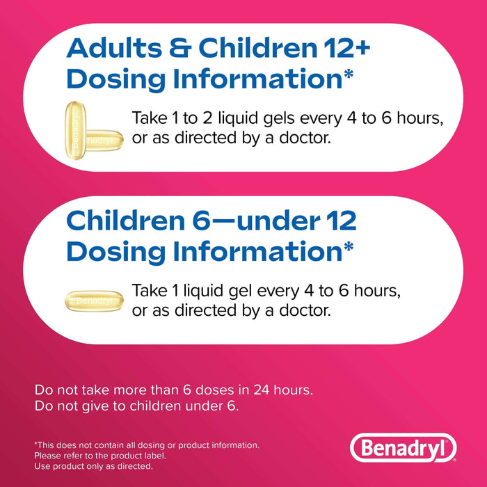 Benadryl Liqui-Gels Diphenhydramine Allergy and Sinus Treatment - 48 Capsules - Elvoros