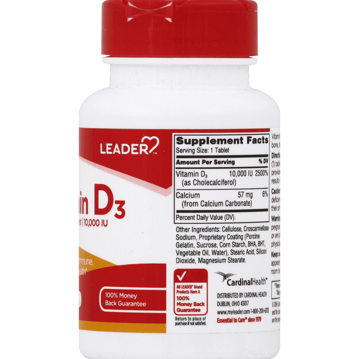 Leader Vitamin D3 10,000IU Ultra Strength Tablets - 100 Ct
