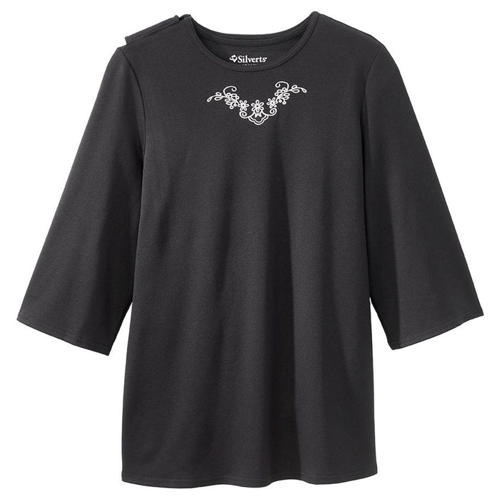 Silverts Women's Open Back 3/4 Length Sleeve Adaptive Shirt with Embroidery