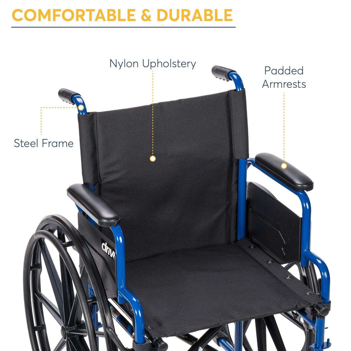 Drive Medical Blue Streak Wheelchair with Flip Back Desk Arms - Elvoros