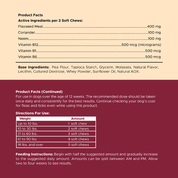 Chew + Heal Chewable Flea and Tick Prevention for Dogs - 180 Delicious Soft Chews - Elvoros