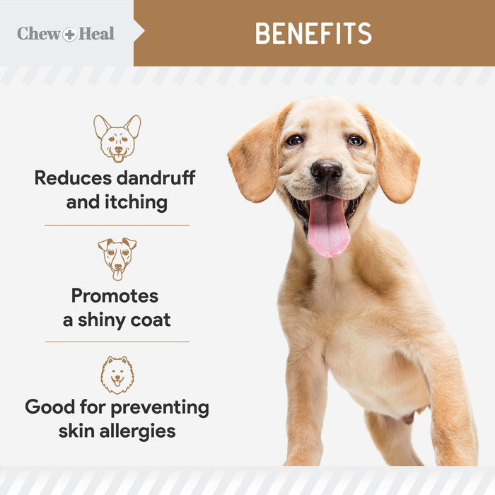 Chew + Heal Omega Skin and Coat for Dogs - 180 Chews - Peanut Butter Flavor - Elvoros