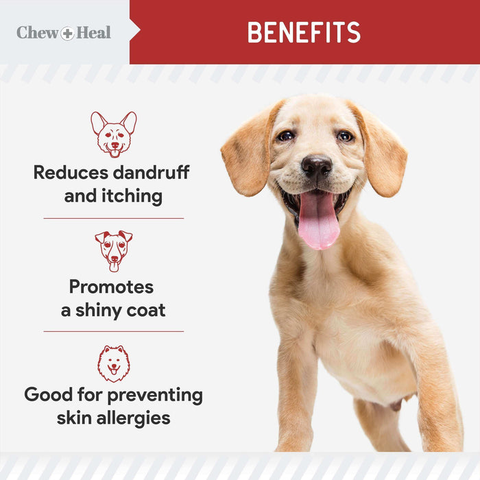 Chew + Heal Omega Skin and Coat for Dogs - 180 Chews - Smoked Bacon Flavor - Elvoros
