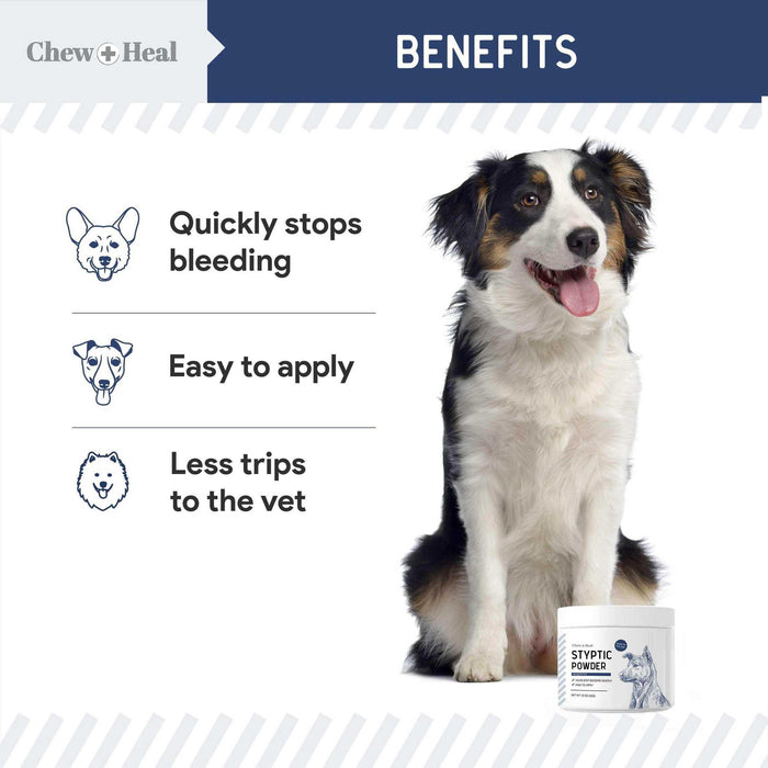 Chew + Heal Styptic Powder for Dogs 1.5 oz - Quick Clotting Powder - Elvoros