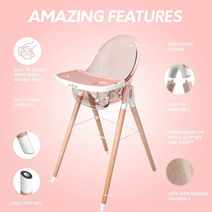 Children of Design Deluxe High Chair - Pink - Elvoros