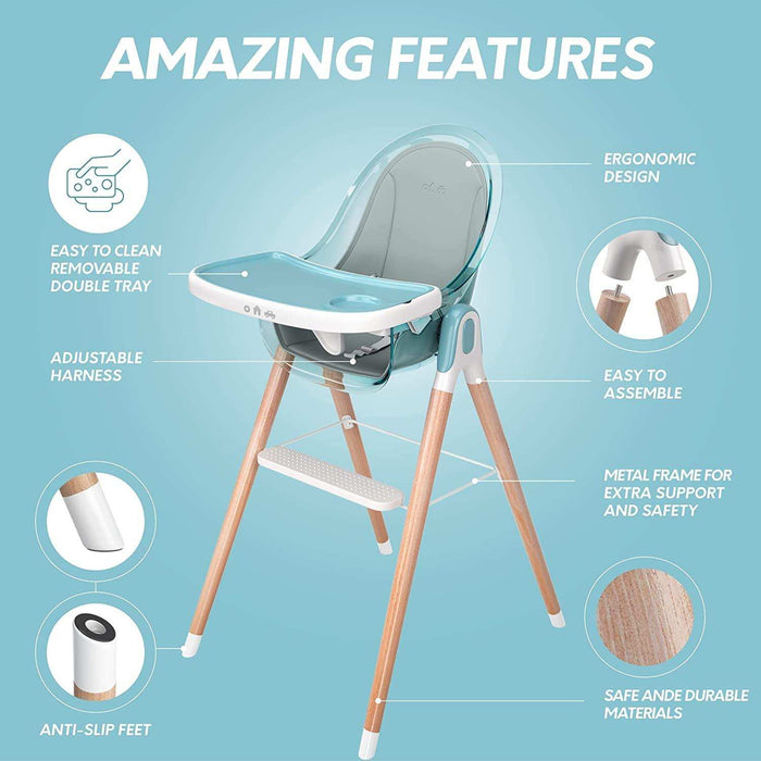 Children of Design Deluxe High Chair with Cushion - Blue - Elvoros