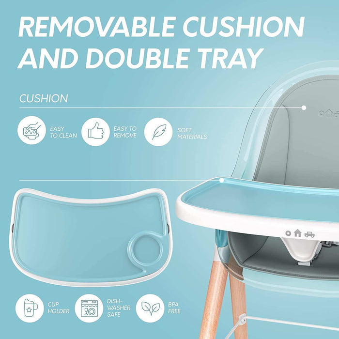 Children of Design Deluxe High Chair with Cushion - Blue - Elvoros