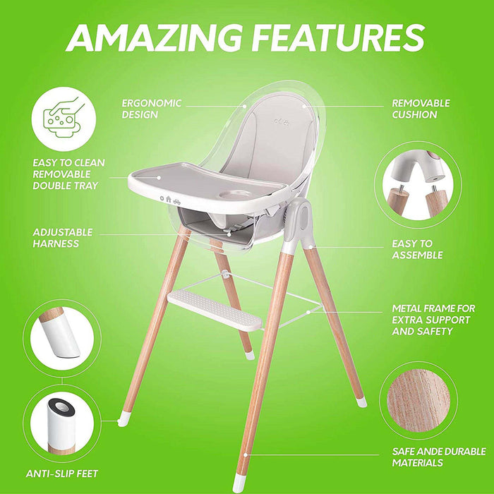 Children of Design Deluxe High Chair with Cushion - Grey - Elvoros