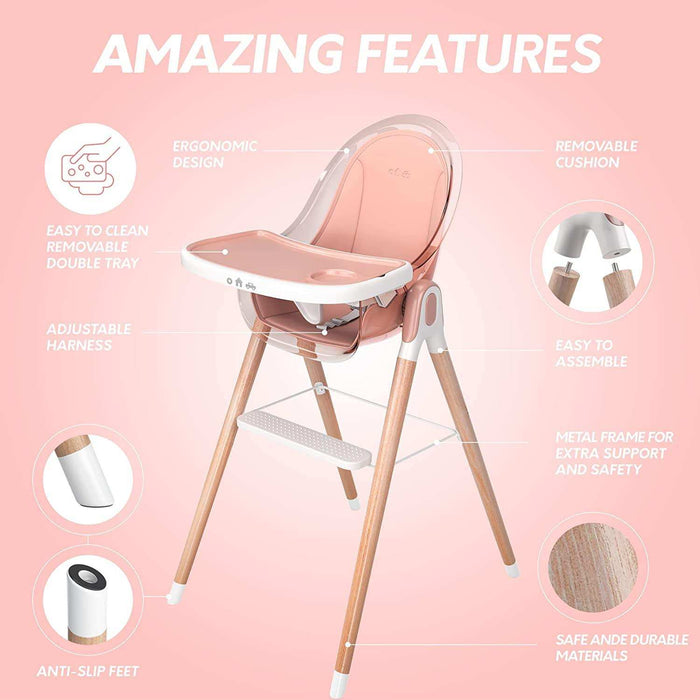 Children of Design Deluxe High Chair with Cushion - Pink - Elvoros