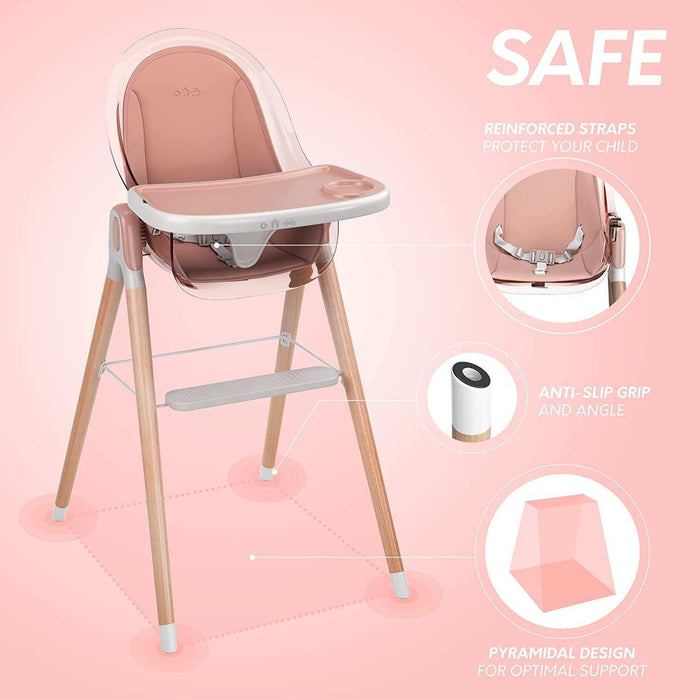 Children of Design Deluxe High Chair with Cushion - Pink - Elvoros